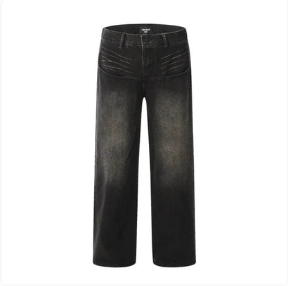 Solstik men's retro washed jeans in black with faded vintage look and straight leg fit