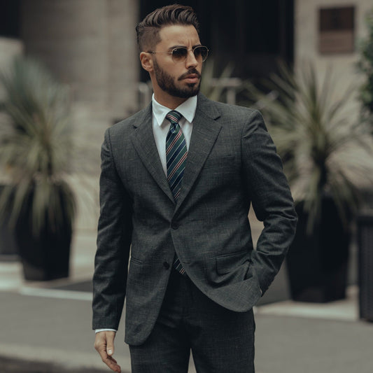 Vesuvio - Silk Jacquard Tie - Green and Navy - Solstik
