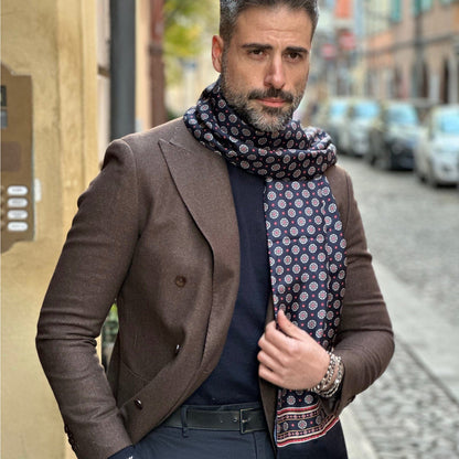 Palatino - Wool Backed Silk Scarf - Navy, Grey & Burgundy - Solstik