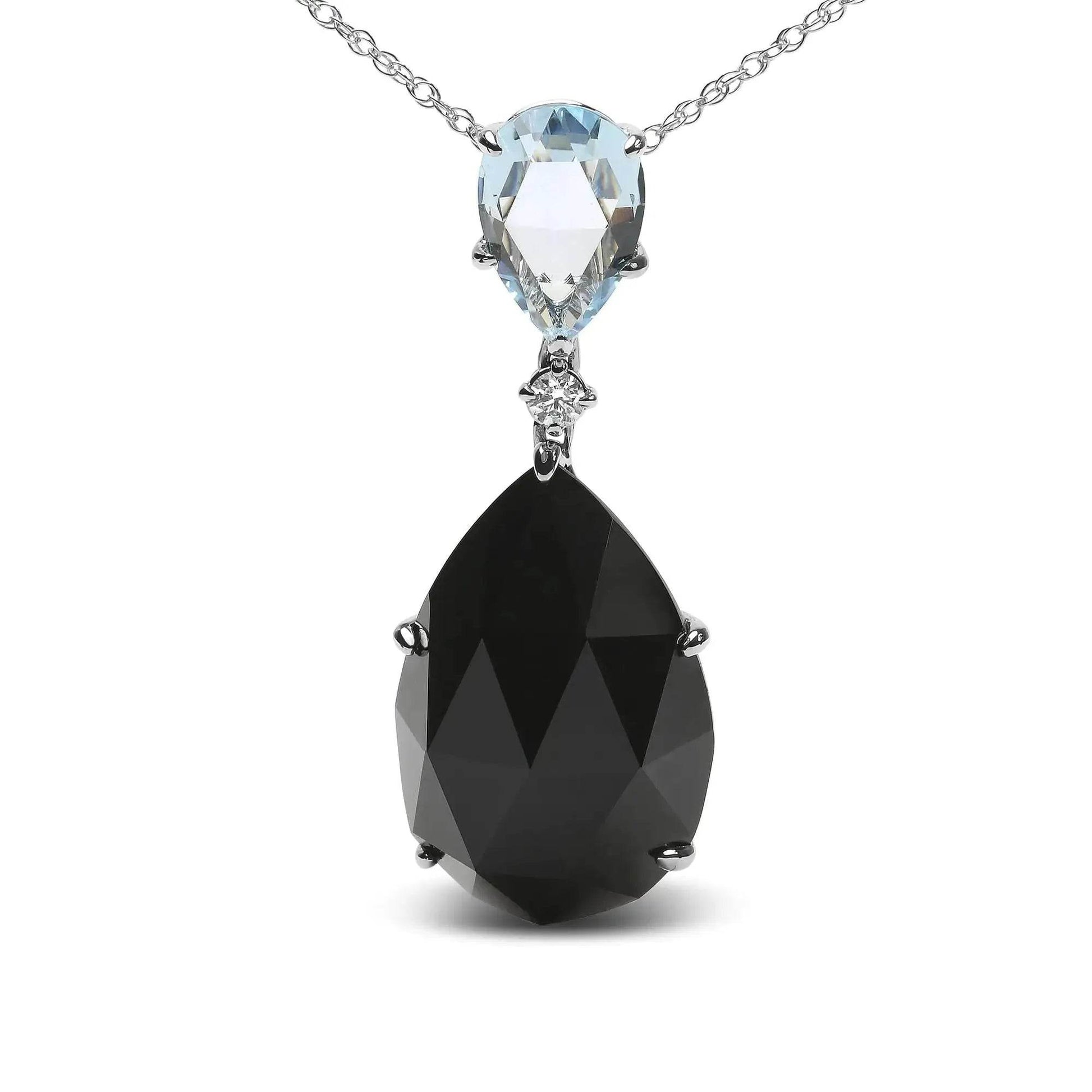 18K White Gold Diamond & Dual Gemstone Drop Necklace - Solstik