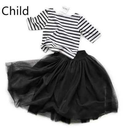 Solstik child black tulle skirt with black and white striped top for mother daughter matching outfits