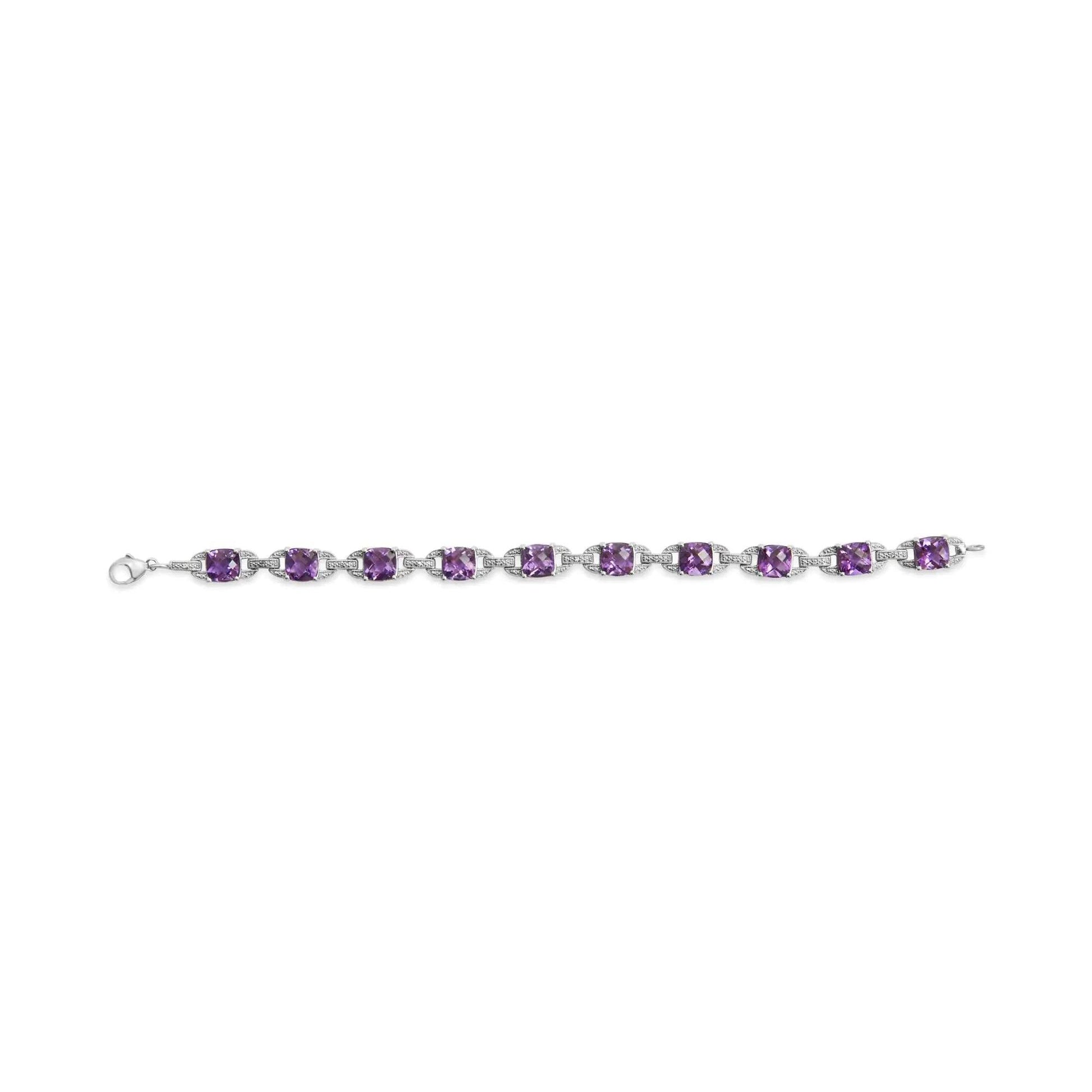 Sterling Silver Amethyst & Diamond Tennis Bracelet - 7 Inch - Solstik