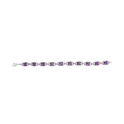 Sterling Silver Amethyst & Diamond Tennis Bracelet - 7 Inch - Solstik