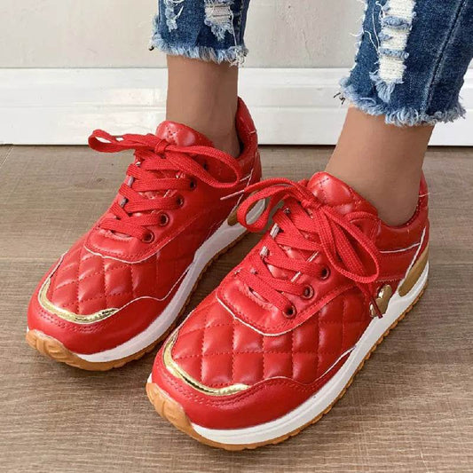 Women's Quilted Pattern Lace-Up Casual Sneakers - Solstik