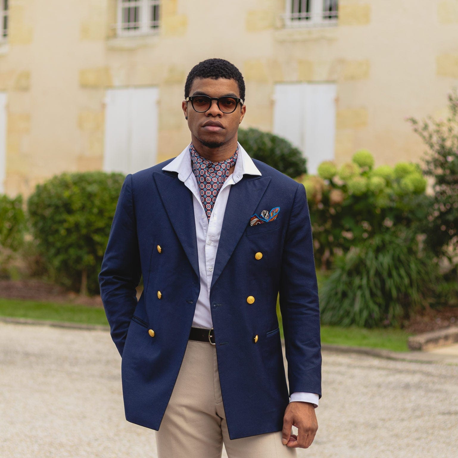Barberini - Silk Ascot Cravat Tie - Blue and Navy - Solstik
