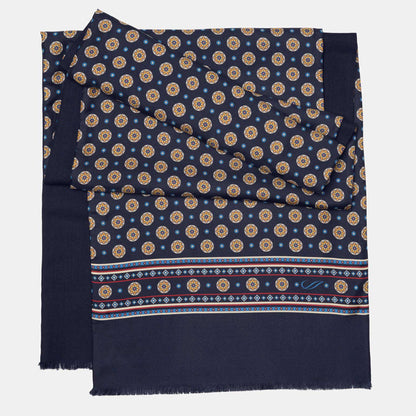 Palatino - Wool Backed Silk Scarf - Navy & Yellow - Solstik