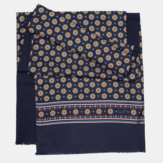Palatino - Wool Backed Silk Scarf - Navy & Yellow - Solstik