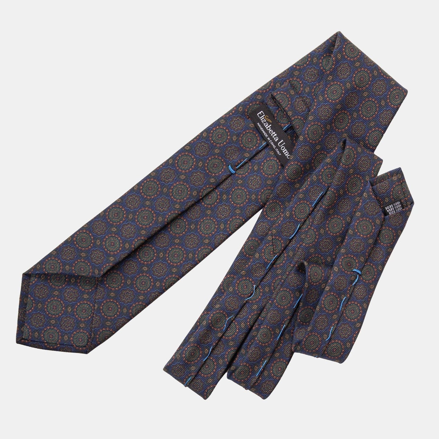 Moretti - Printed Silk Tie - Navy & Green - Solstik