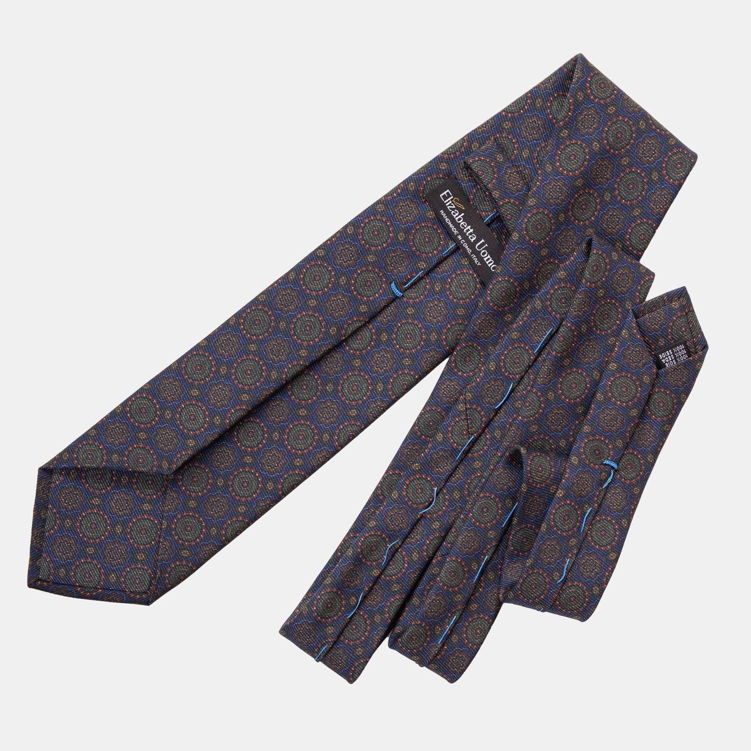 Moretti - Printed Silk Tie - Navy & Green - Solstik