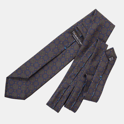 Moretti - Printed Silk Tie - Navy & Green - Solstik
