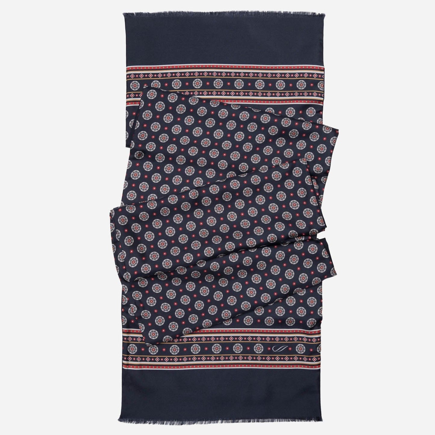 Palatino - Wool Backed Silk Scarf - Navy, Grey & Burgundy - Solstik