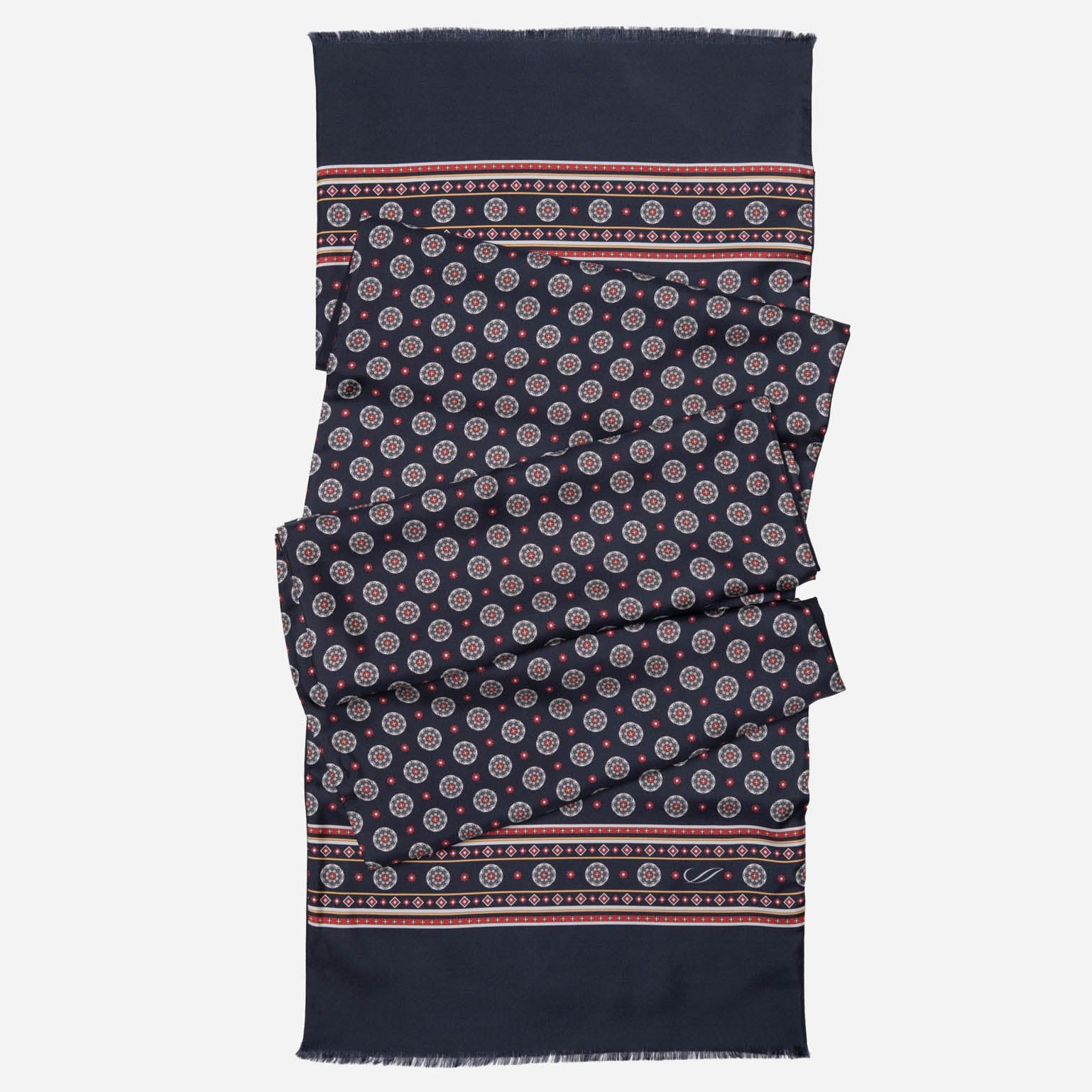 Palatino - Wool Backed Silk Scarf - Navy, Grey & Burgundy - Solstik