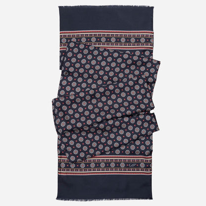 Palatino - Wool Backed Silk Scarf - Navy, Grey & Burgundy - Solstik