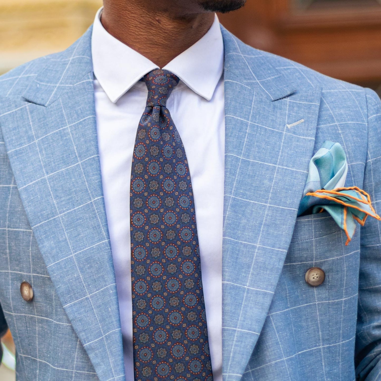 Moretti - Printed Madder Silk Tie - Navy & Burgundy - Solstik
