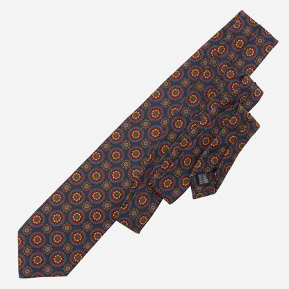 La Vigna - Printed Wool & Silk Tie - Navy - Solstik