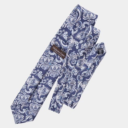 Novara - Printed Silk Tie - Navy - Solstik