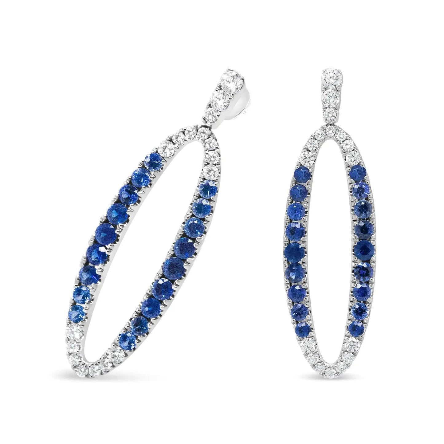 18K White Gold Sapphire & Diamond Oval Dangle Earrings - Solstik
