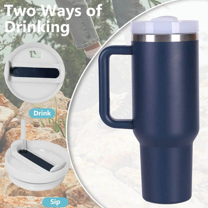 40oz V2 large capacity tumbler, With Handle And Straw Lid, Insulated Reusable Stainless Steel Water Bottles Travel Mug Coffee Cup car cup water cup For Men Women Outdoor Camping Driving, gift - Solstik