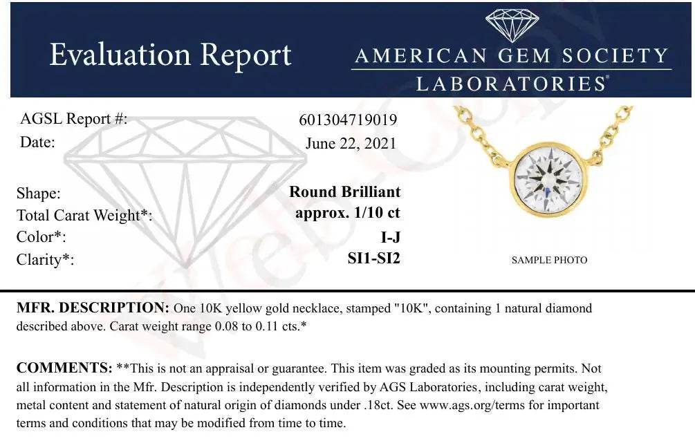 AGS 10K Gold Round Diamond Solitaire Pendant Necklace - Solstik