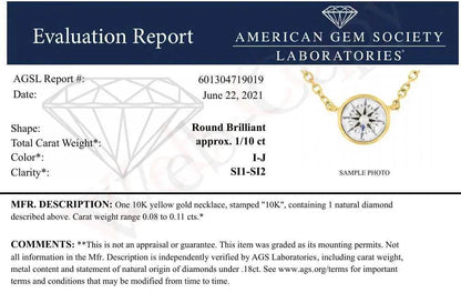 AGS 10K Gold Round Diamond Solitaire Pendant Necklace - Solstik