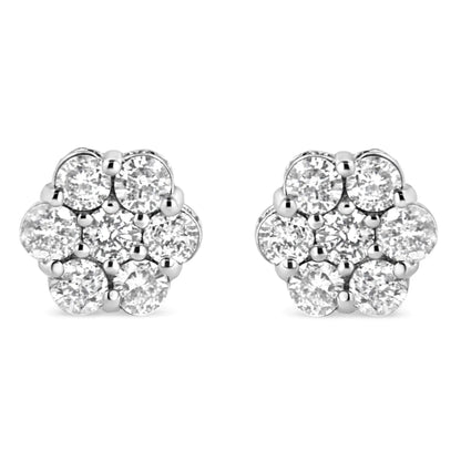 Sterling Silver Floral Diamond Studs 1cttw - Solstik