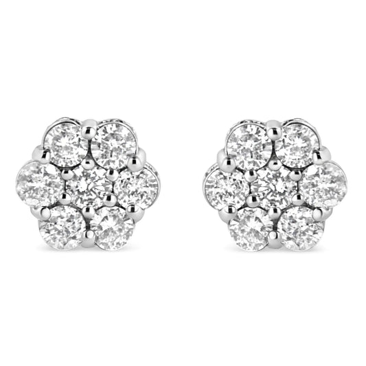 Sterling Silver Floral Diamond Studs 1cttw - Solstik