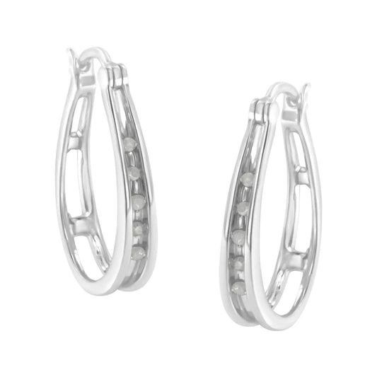 .925 Silver Diamond Accent Hoop Earrings - Solstik
