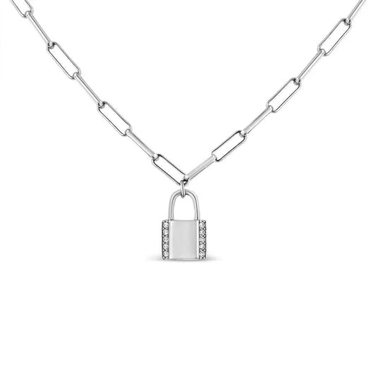 Sterling Silver Diamond Lock Necklace - Solstik