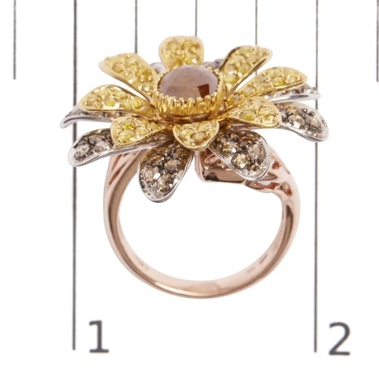 14K Tri-Tone Diamond Floral Cocktail Ring - Size 7 - Solstik