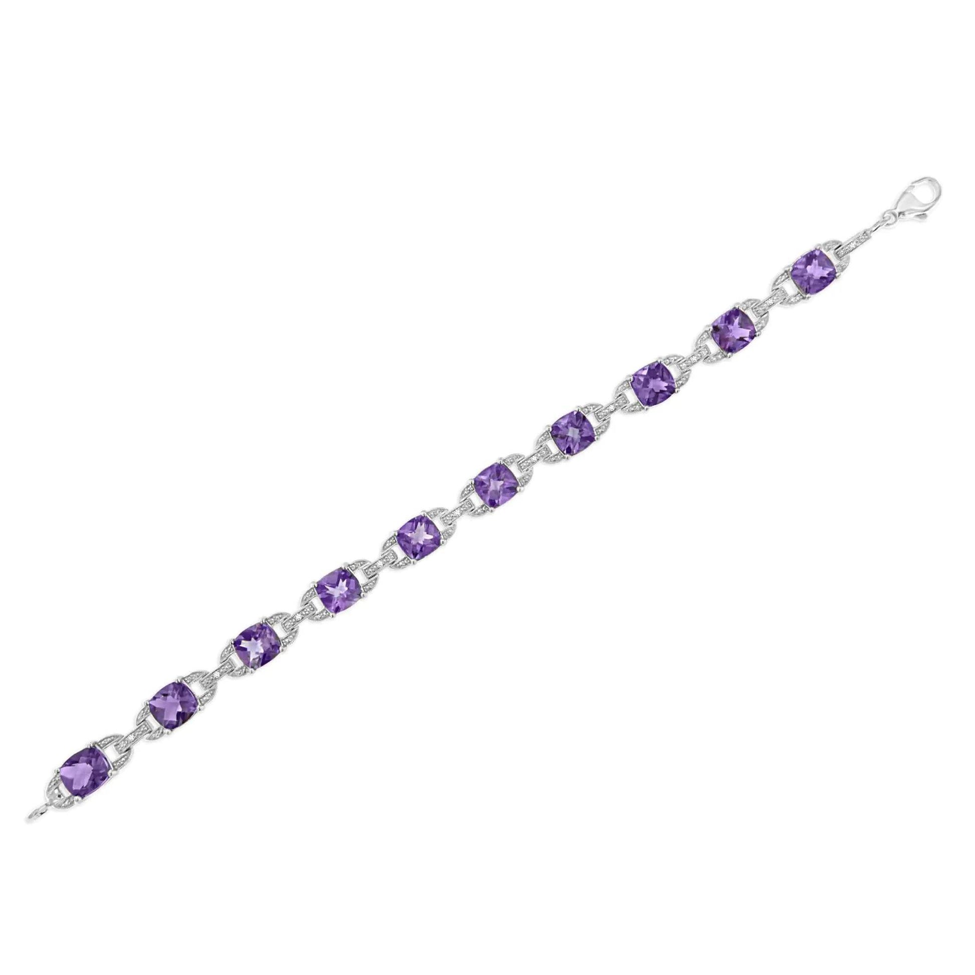 Sterling Silver Amethyst & Diamond Tennis Bracelet - 7 Inch - Solstik