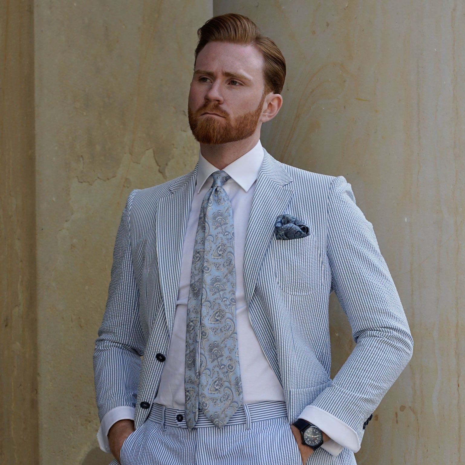 Novara - Printed Silk Tie - Sky Blue - Solstik