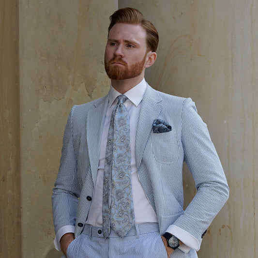 Novara - Printed Silk Tie - Sky Blue - Solstik