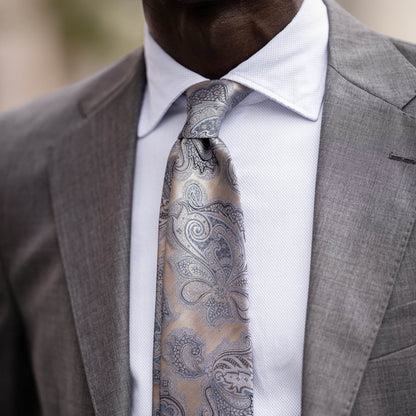 Cortina - Silk Jacquard Tie - Warm Pewter - Solstik
