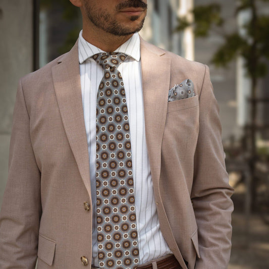 La Vigna - Printed Wool & Silk Tie - Grey - Solstik