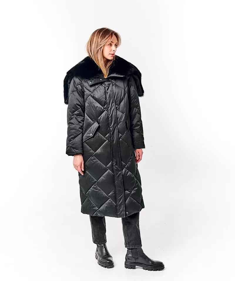 Genuine Polar Fox Fur Collar-Hood Down Winter Coat