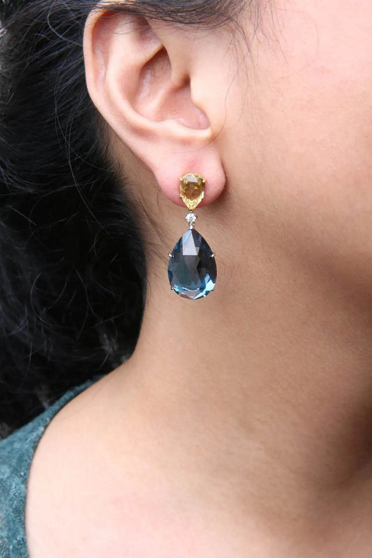 18K Gold Diamond & Dual Gemstone Dangle Earrings - Solstik
