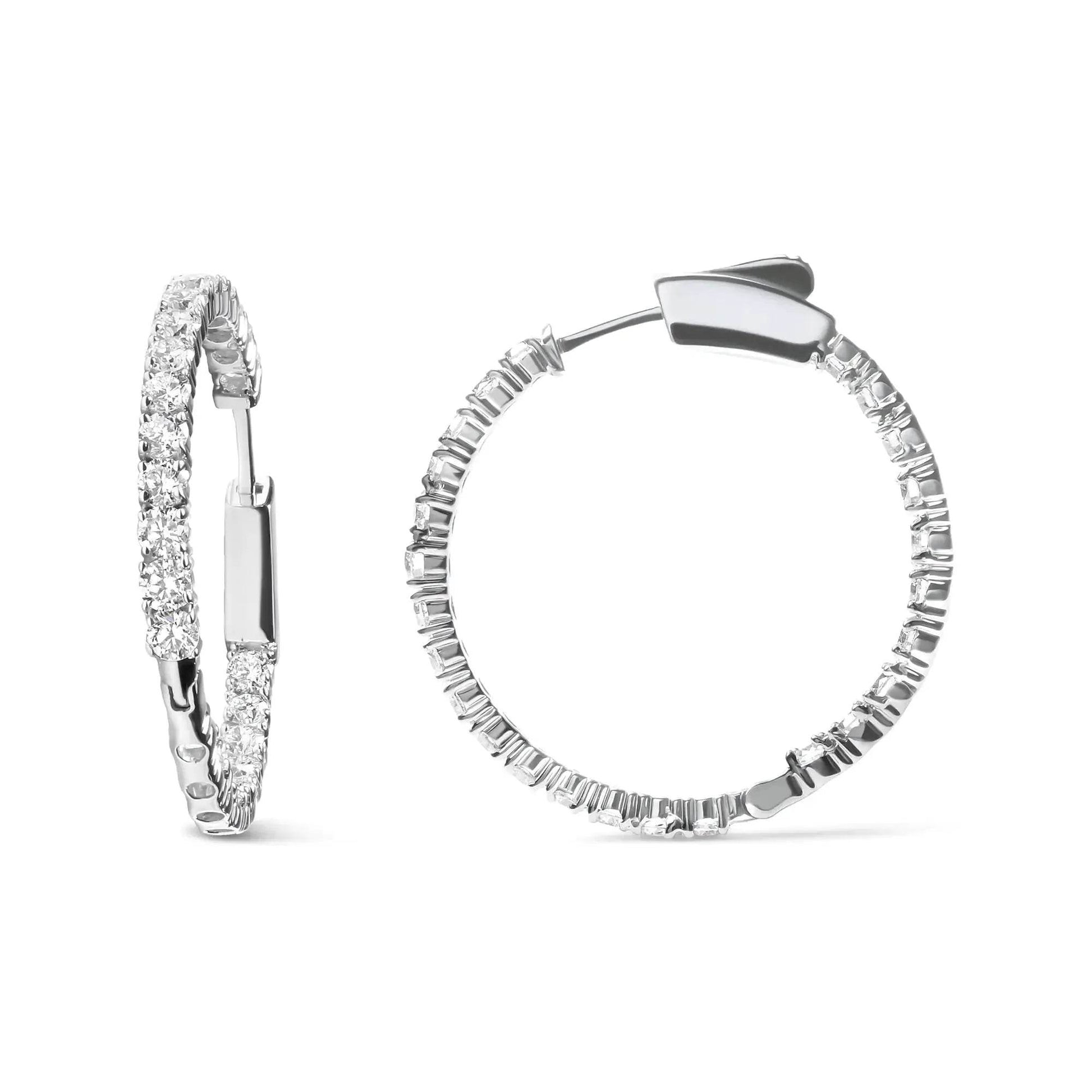 14K White Gold 3ctw Lab-Created Diamond Hoop Earrings - Solstik