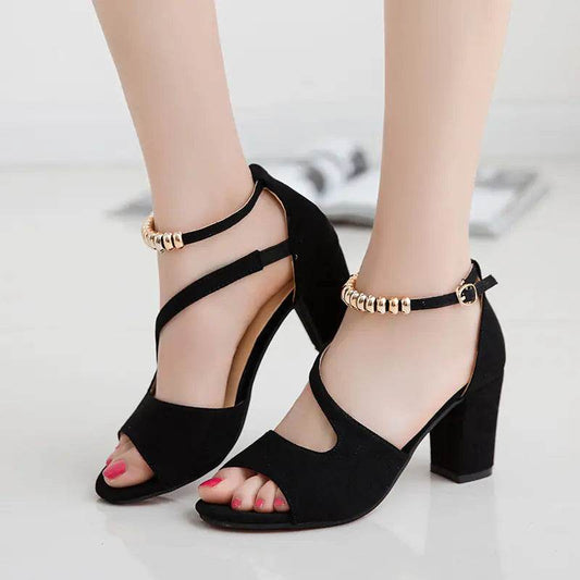 Chic Suede Heeled Buckle Sandals - Solstik
