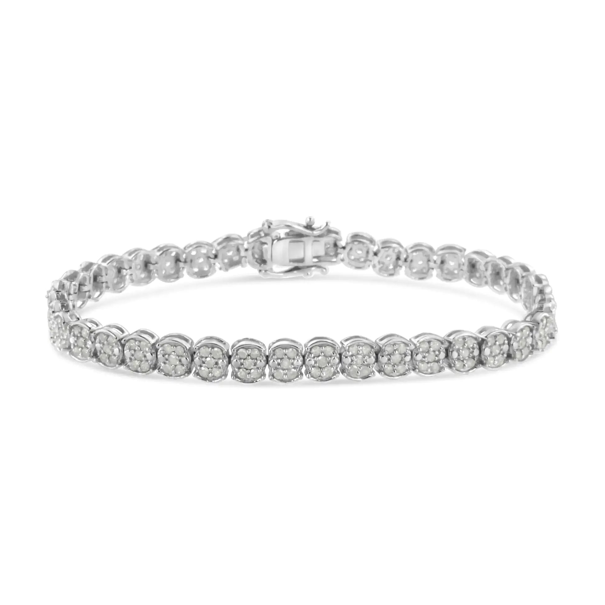 Sterling Silver 2.0ct Diamond Cluster Bracelet - 7.25" - Solstik