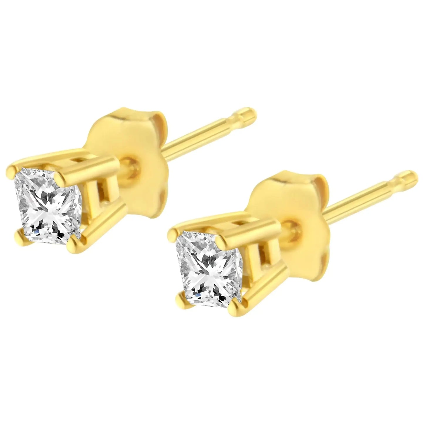10K Yellow Gold Princess Diamond Solitaire Earrings - Solstik