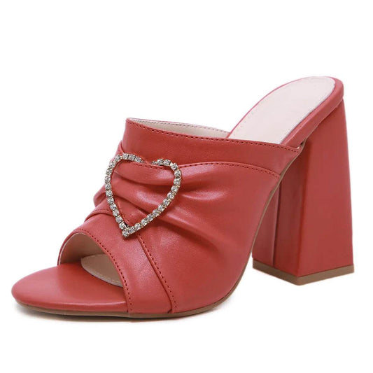 Thick-Heeled Rhinestone Sandals and Slippers - Solstik