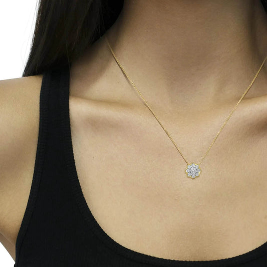 10K Yellow Gold Plated Silver Diamond Cluster Pendant - Solstik