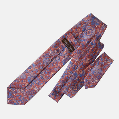 Catania - Printed Silk Tie - Blue & Brick Red - Solstik