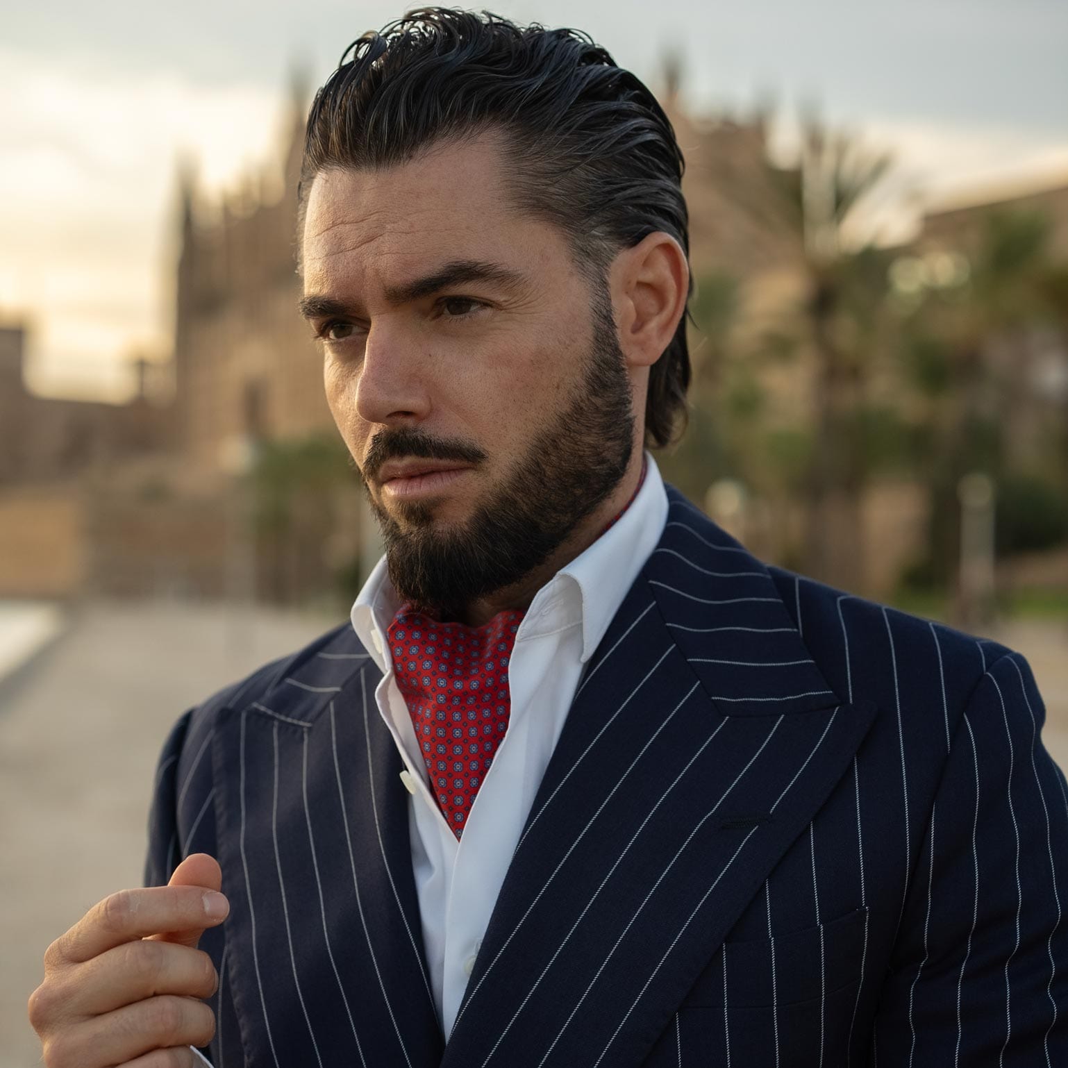 Navona - Silk Ascot Cravat Tie - Red - Solstik