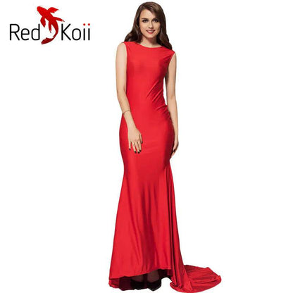 Solstik plus size red backless gown sleeveless elegant floor-length dress