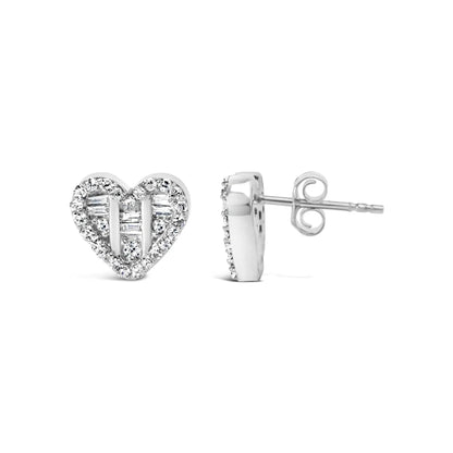 .925 Silver Heart Diamond Studs 1/2 Cttw (I-J, SI2-I1) - Solstik
