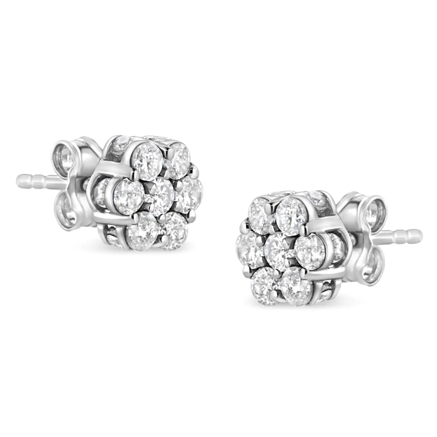 Sterling Silver Floral Diamond Studs 1cttw - Solstik