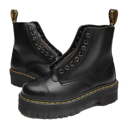 Women's Black Leather Boots with Muffin Bottom - Solstik