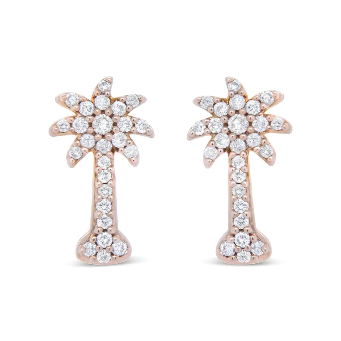 10K Rose Gold Diamond Palm Tree Studs - Solstik