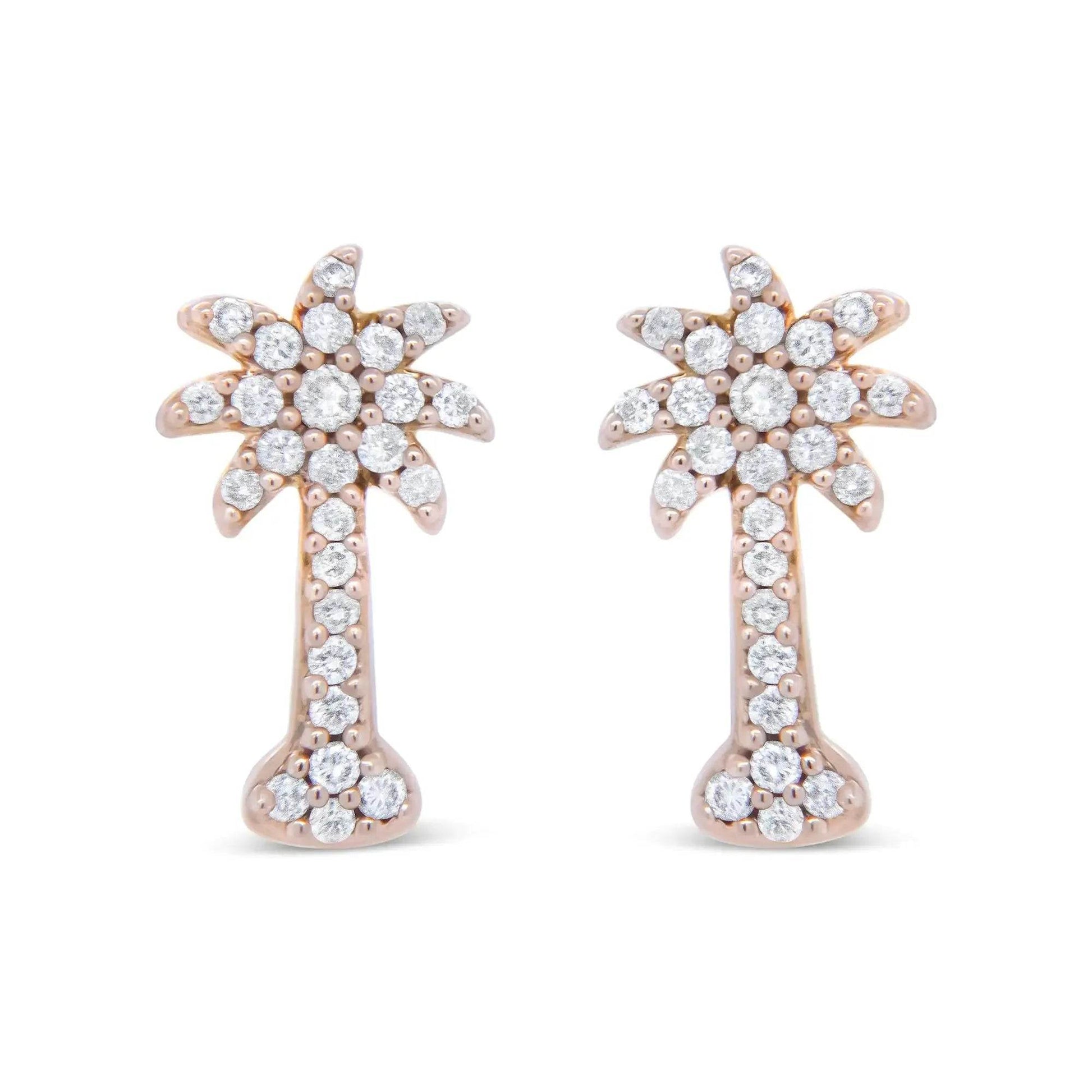10K Rose Gold Diamond Palm Tree Studs - Solstik
